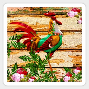 ROOSTER ROSES AND FERNS Sticker